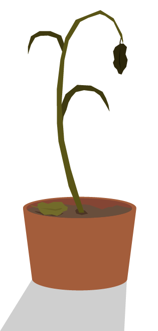 Illustrasjon av en døende potteplante.